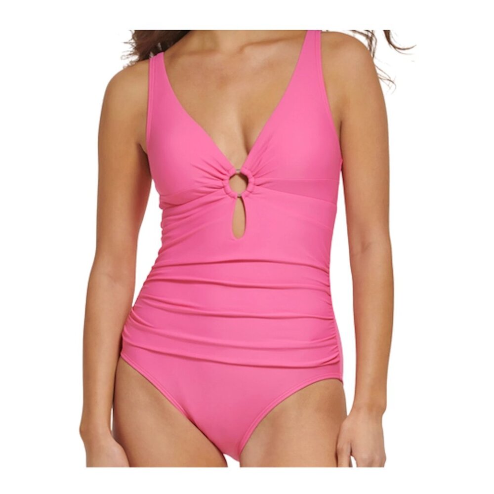 BLEMISH Tommy Hilfiger Women's O-Ring V Neck One Piece Swimsuit Size 8 $100 O274